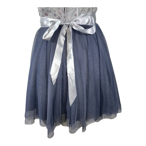 Nights By Teeze Me Junior Sz 7 Strapless Sweetheart Neck Fit & Flare Dress Gray - Picture 4 of 11